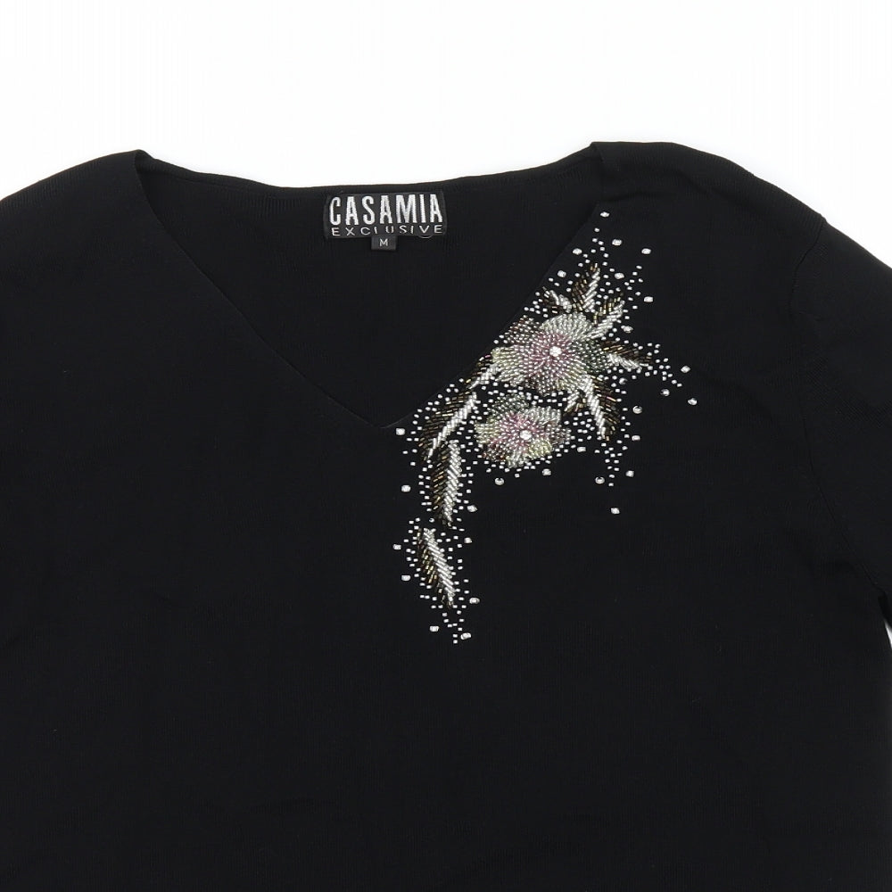 casamia  Womens Black   Pullover Jumper Size M  - beaded flower
