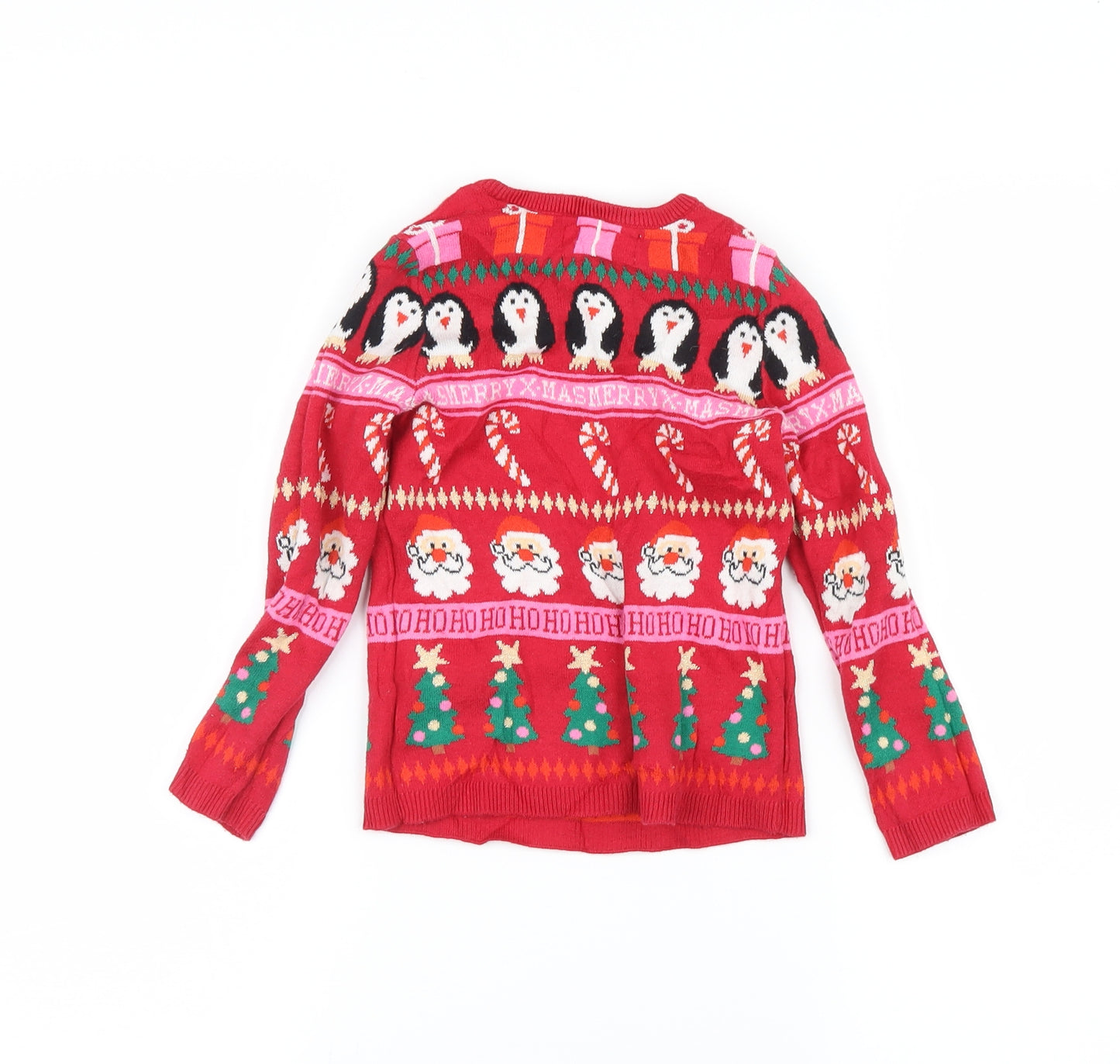 H&M Girls Red Fair Isle  Pullover Jumper Size 3 Years  - happy xmas