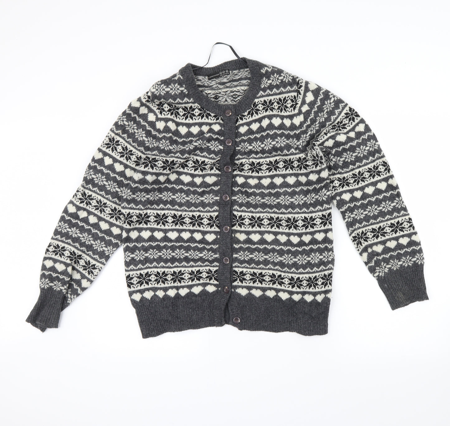 Atmosphere Womens Grey Fair Isle  Cardigan Jumper Size 16