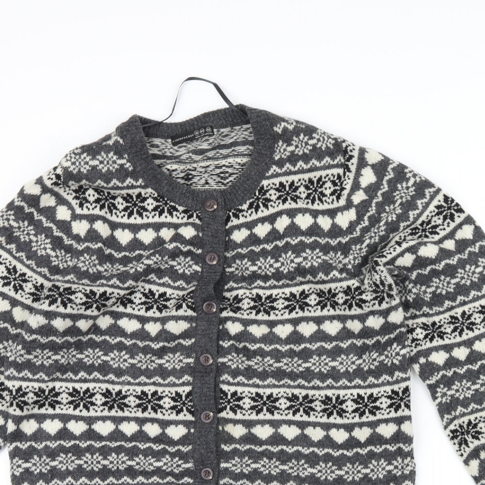 Atmosphere Womens Grey Fair Isle  Cardigan Jumper Size 16