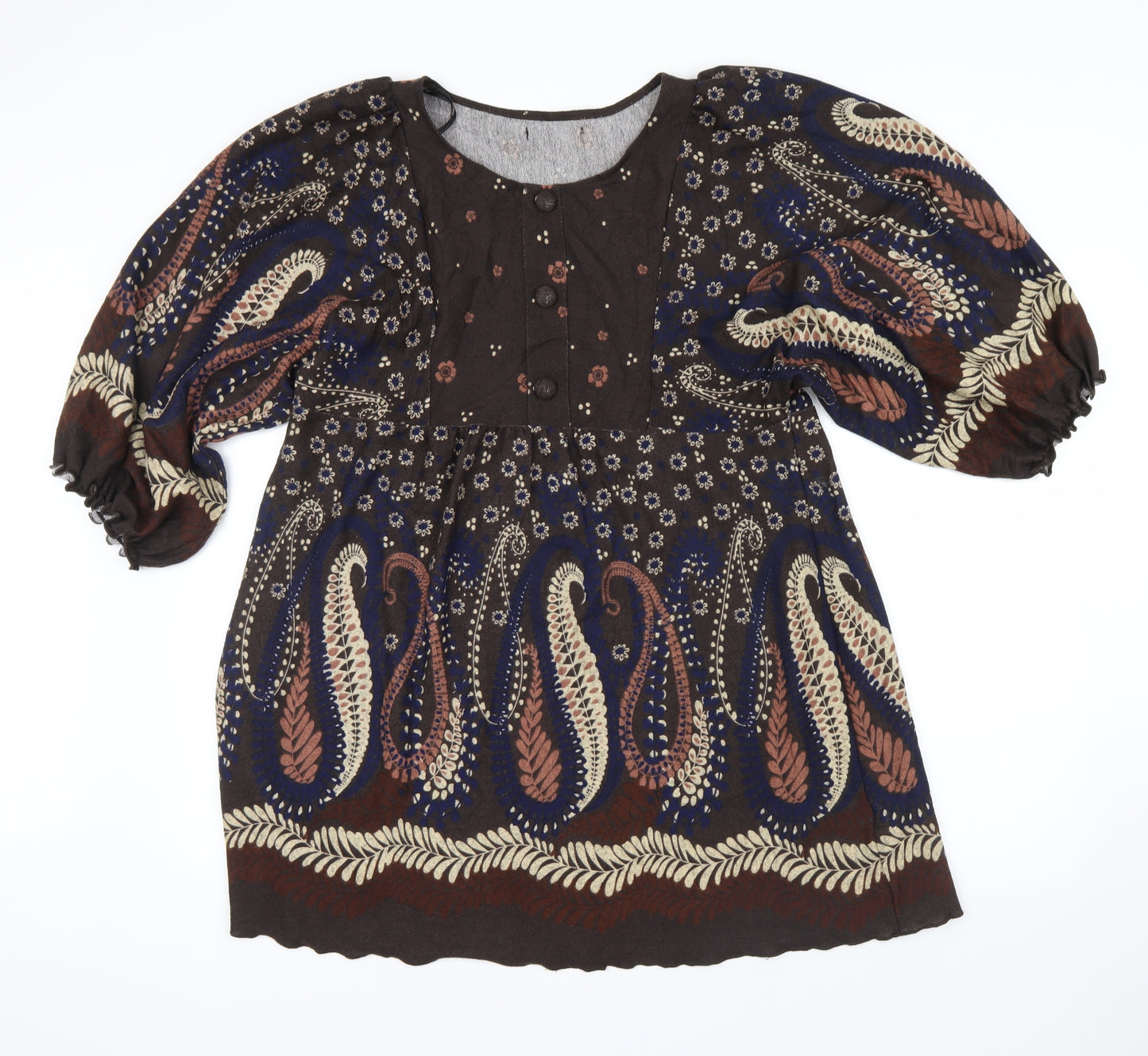 Preworn Womens Brown Floral  Basic Blouse Size L