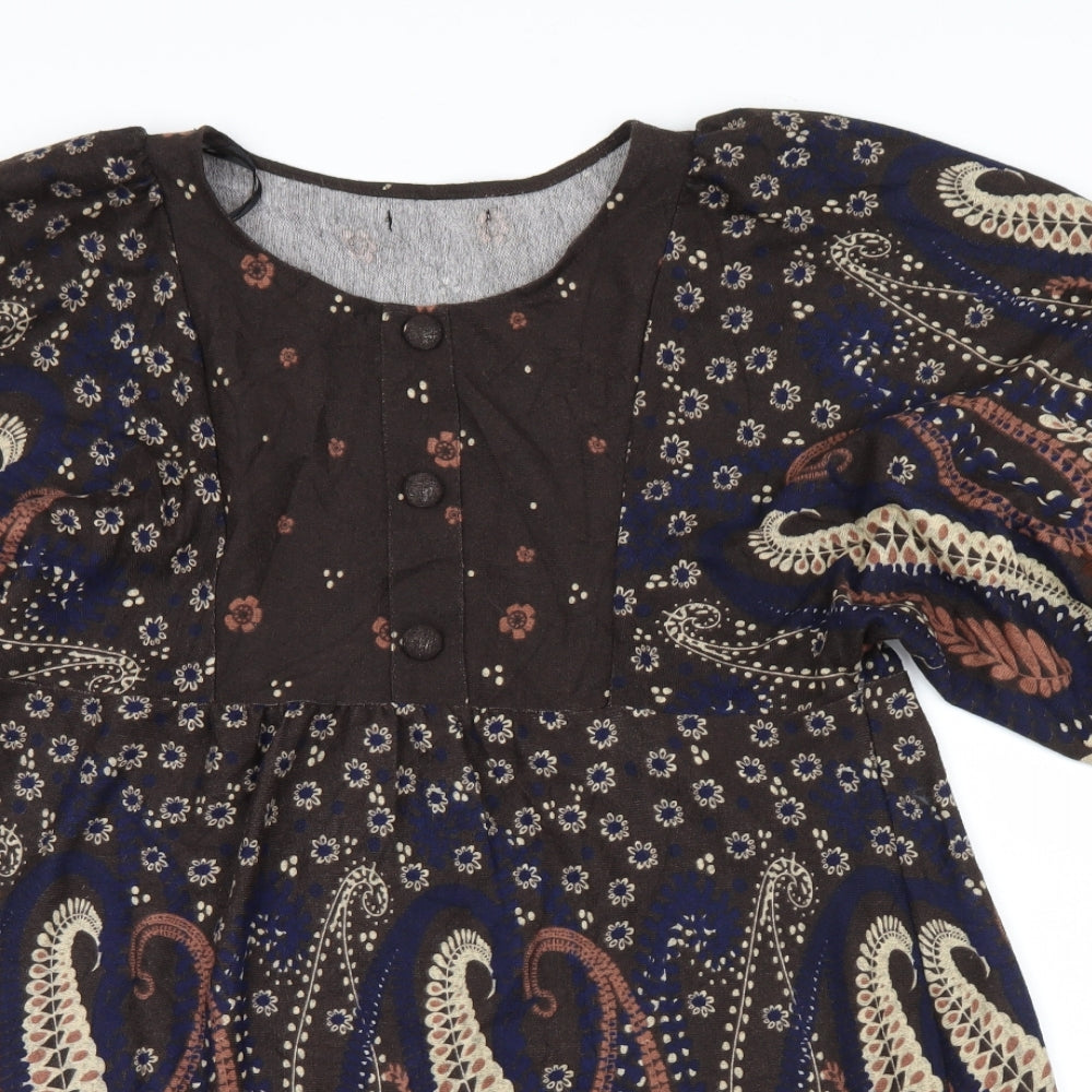 Preworn Womens Brown Floral  Basic Blouse Size L