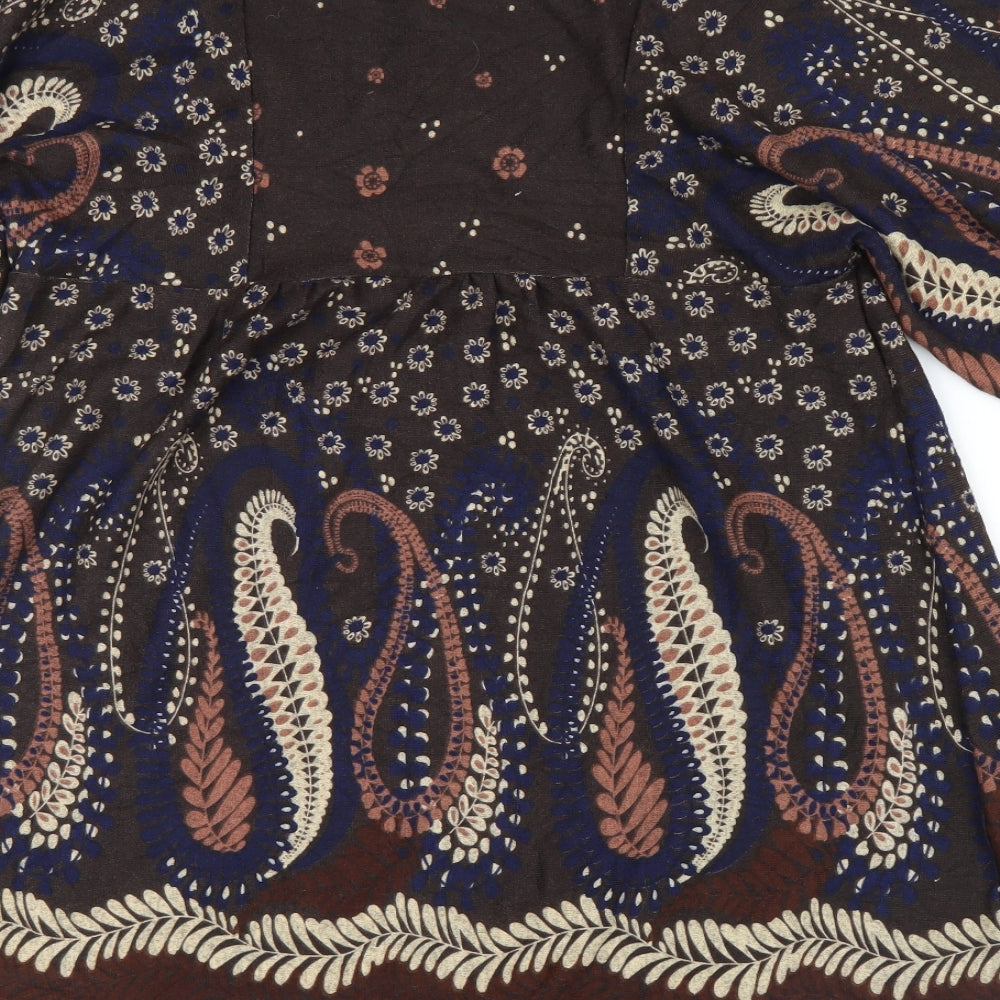 Preworn Womens Brown Floral  Basic Blouse Size L