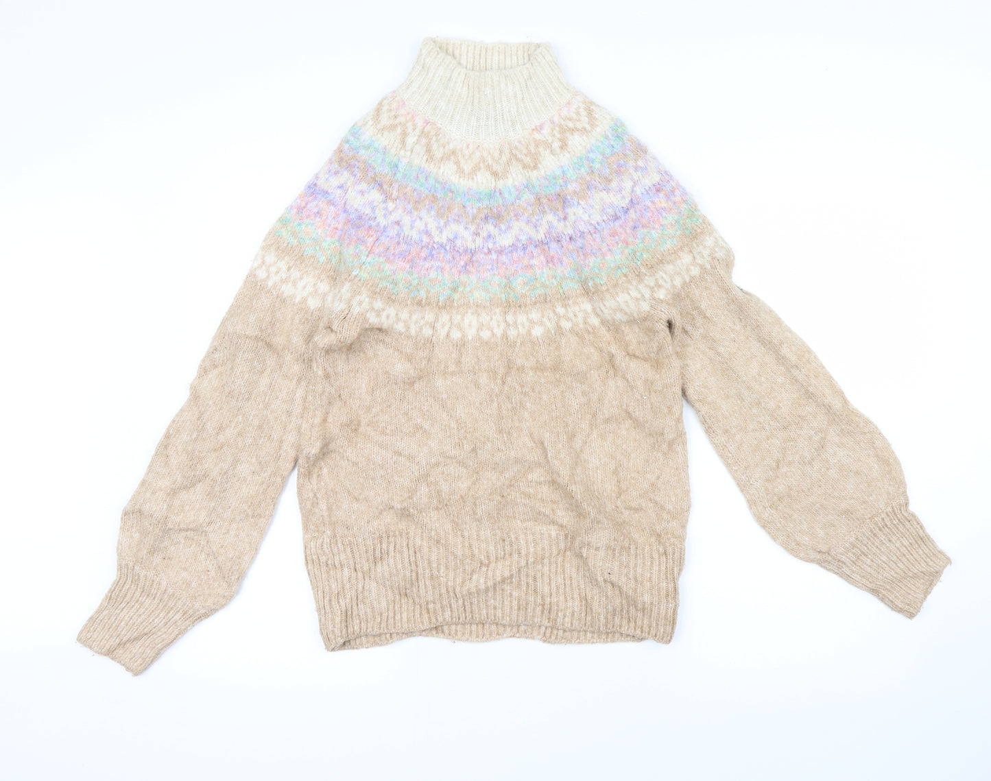 Marks and Spencer Womens Beige Fair Isle  Pullover Jumper Size XS