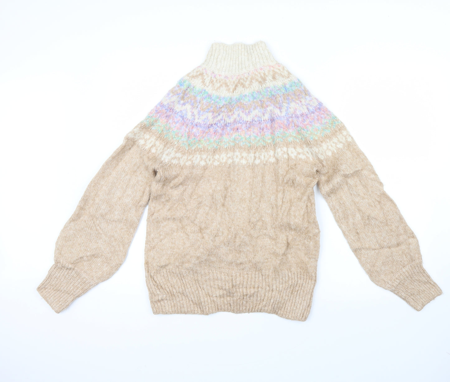 Marks and Spencer Womens Beige Fair Isle  Pullover Jumper Size XS