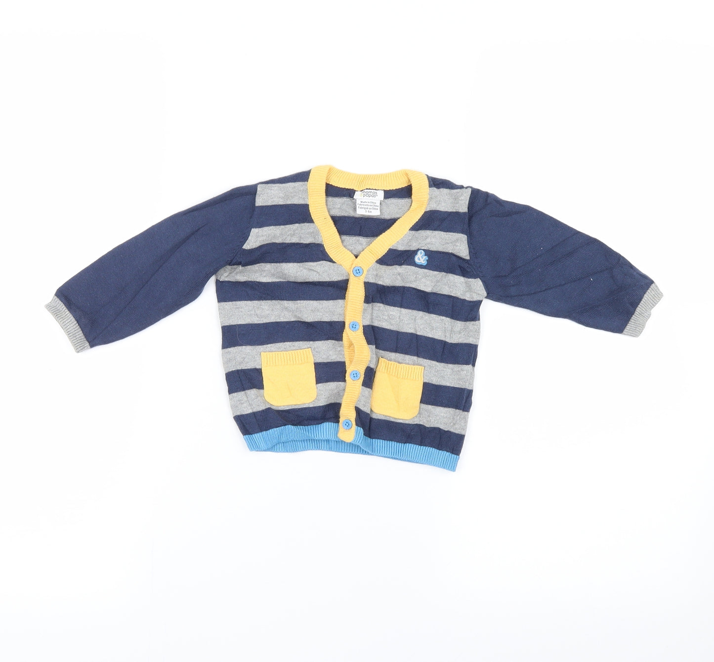 mamas & papas Boys Blue Striped  Cardigan Jumper Size 3-6 Months