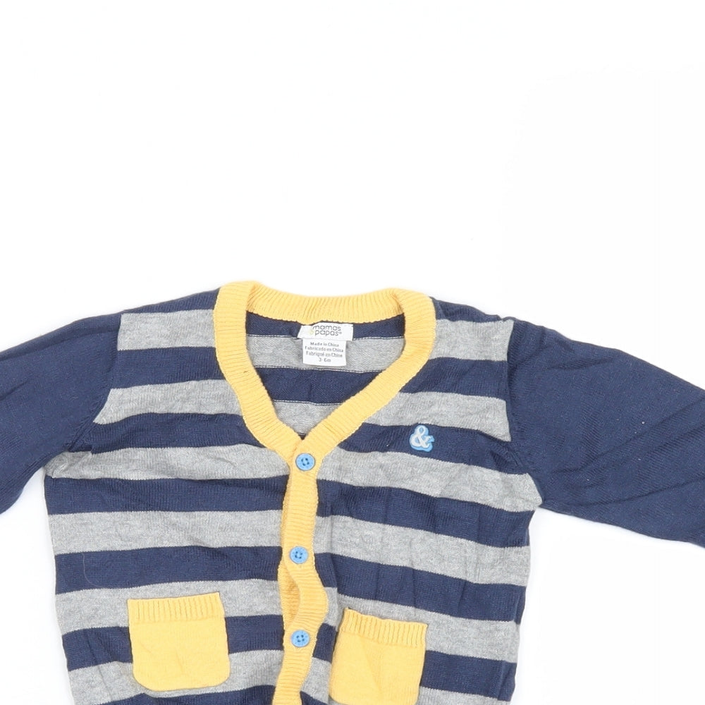 mamas & papas Boys Blue Striped  Cardigan Jumper Size 3-6 Months