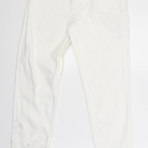 Marks and Spencer Womens White  Denim Straight Jeans Size 10 L28.5 in - flowers