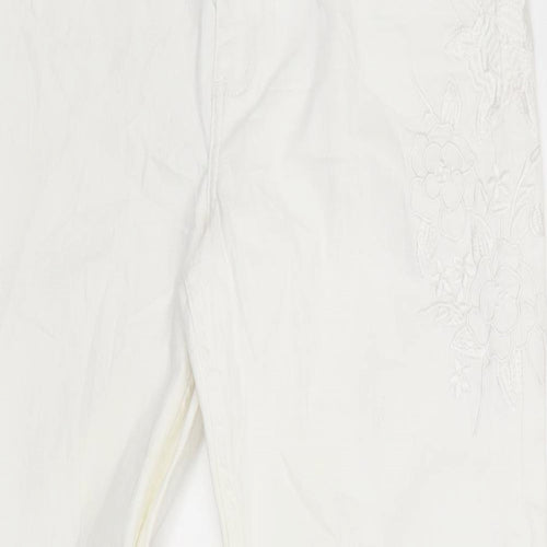 Marks and Spencer Womens White  Denim Straight Jeans Size 10 L28.5 in - flowers