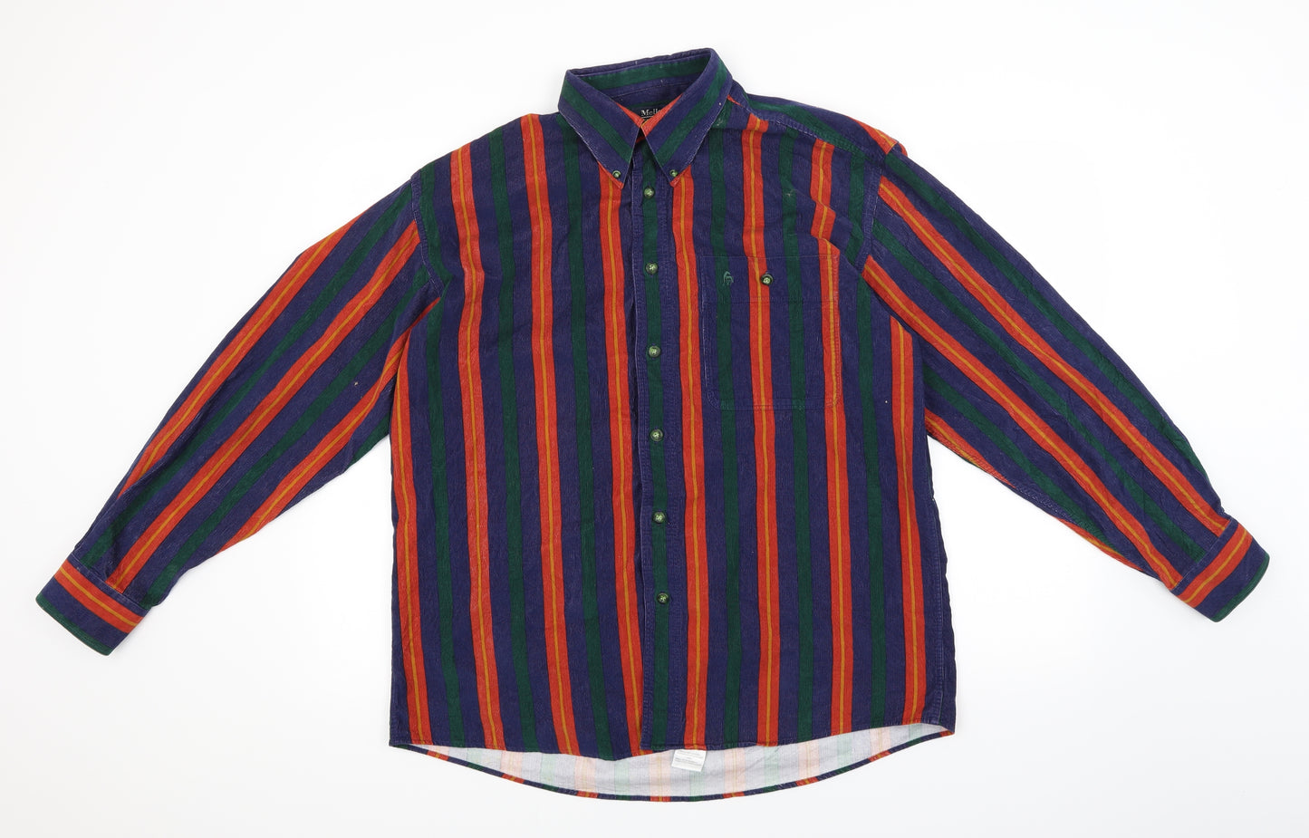 Melka Mens Blue Striped Corduroy  Button-Up Size 15.5