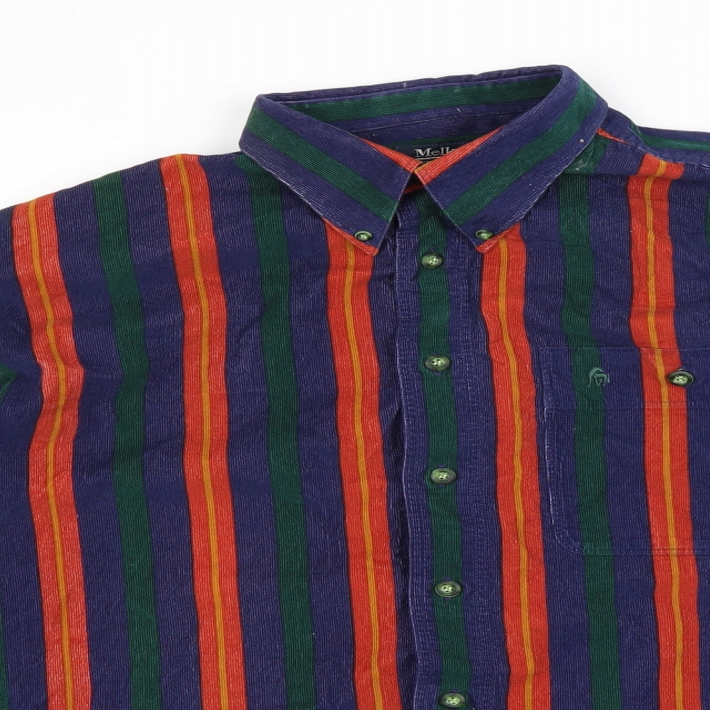 Melka Mens Blue Striped Corduroy  Button-Up Size 15.5