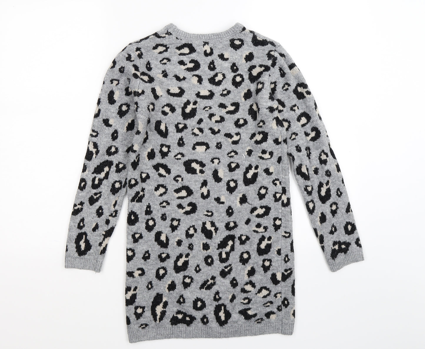 Primark Girls Grey Animal Print Knit Jumper Dress  Size 9-10 Years  - leopard print