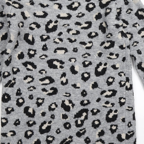 Primark Girls Grey Animal Print Knit Jumper Dress  Size 9-10 Years  - leopard print
