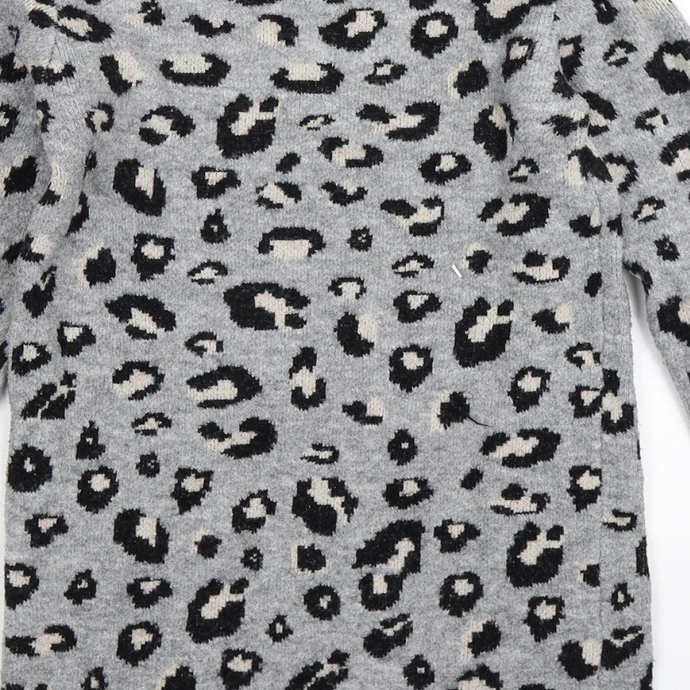 Primark Girls Grey Animal Print Knit Jumper Dress  Size 9-10 Years  - leopard print
