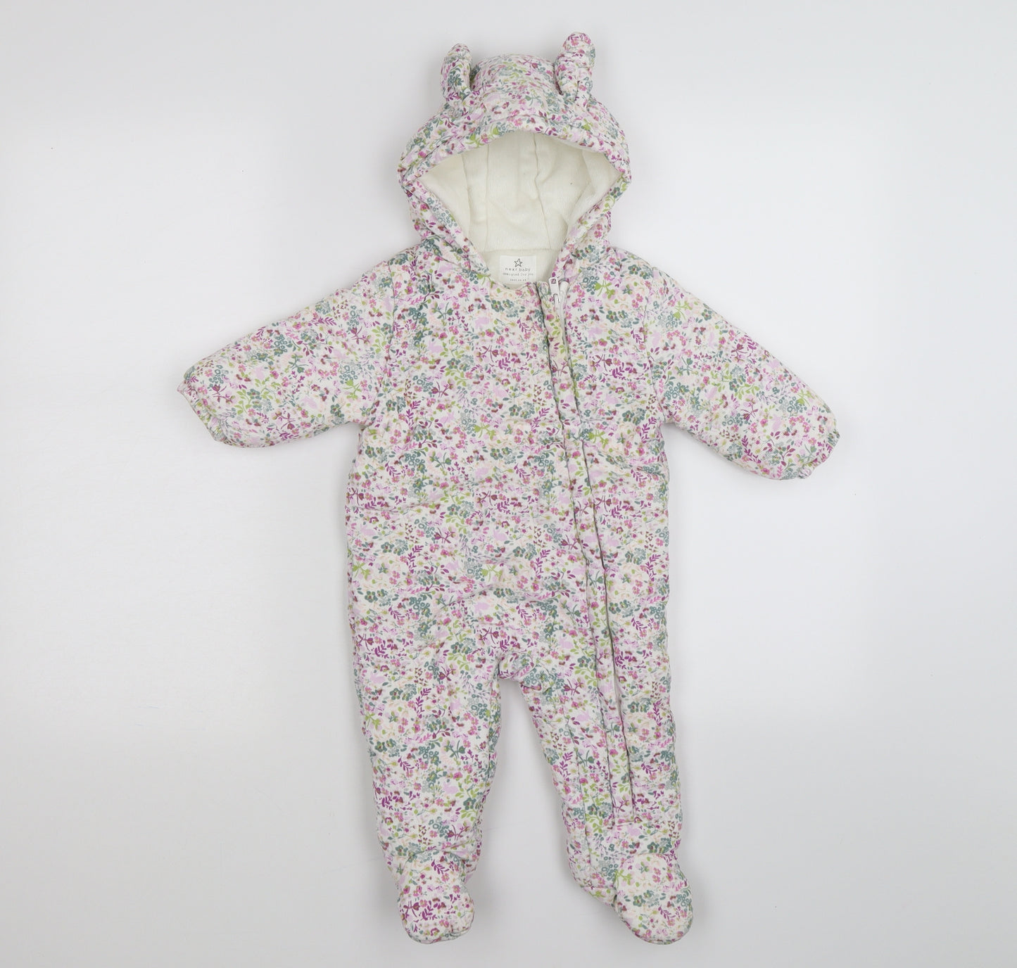 NEXT Girls Pink Flecked Corduroy Quilted Snowsuit Size 6-9 Months