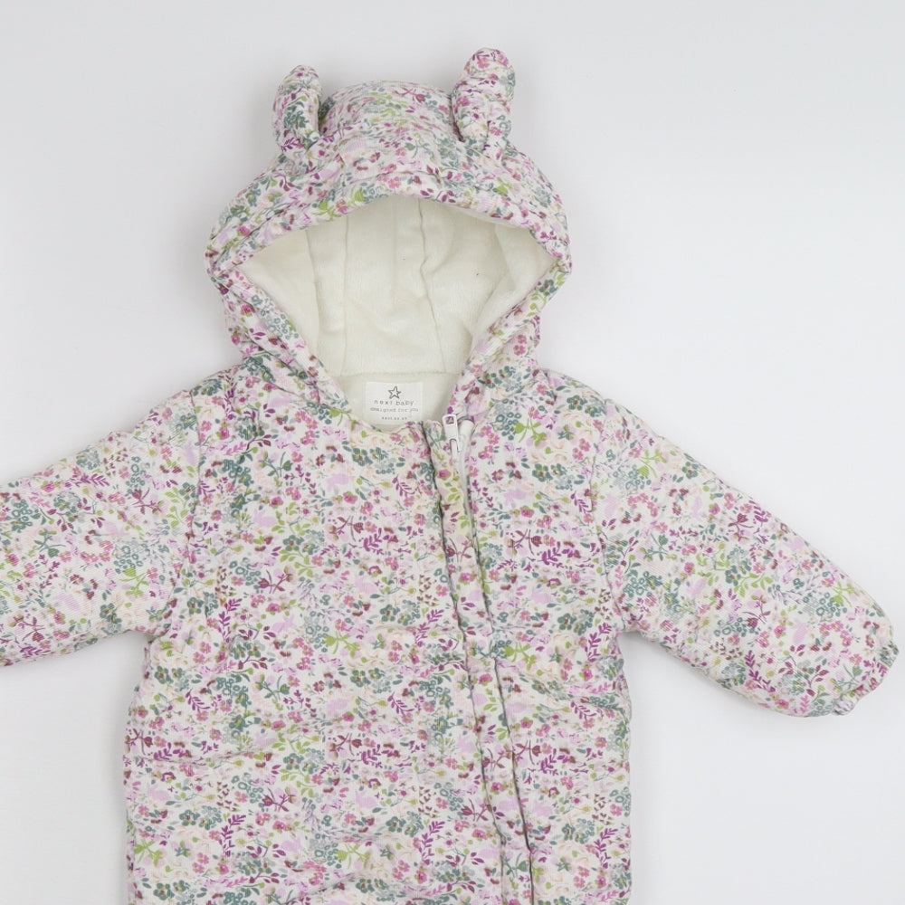 NEXT Girls Pink Flecked Corduroy Quilted Snowsuit Size 6-9 Months