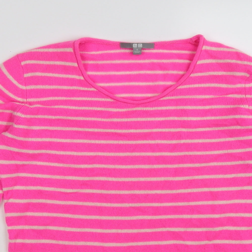 Uniqlo Womens Pink Striped Knit Pullover Jumper Size M
