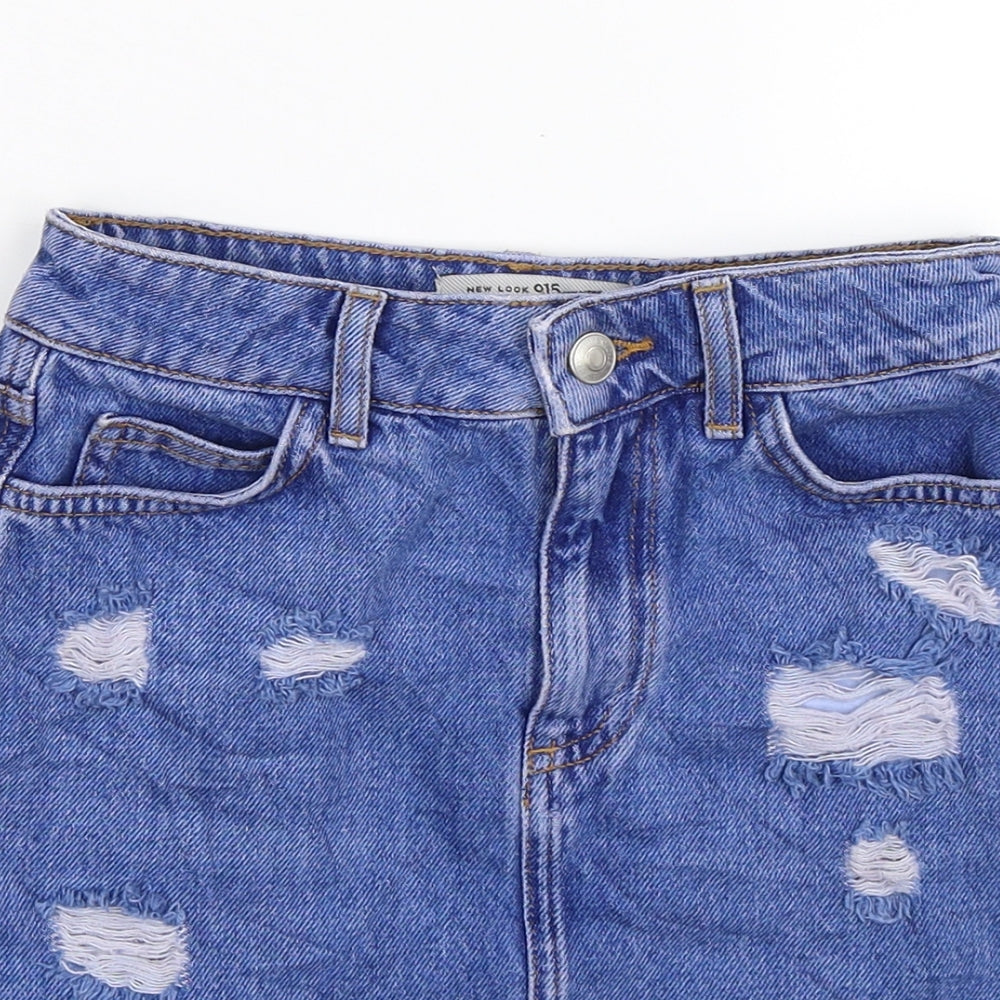 New Look Girls Blue Floral Denim Straight & Pencil Skirt Size 10 Years