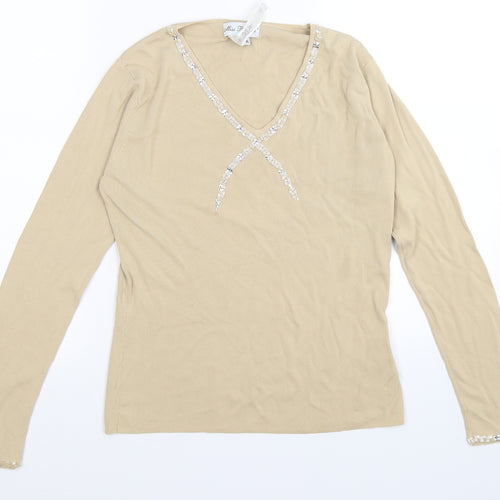 miss papillon Womens Beige Striped Knit Pullover Jumper Size L