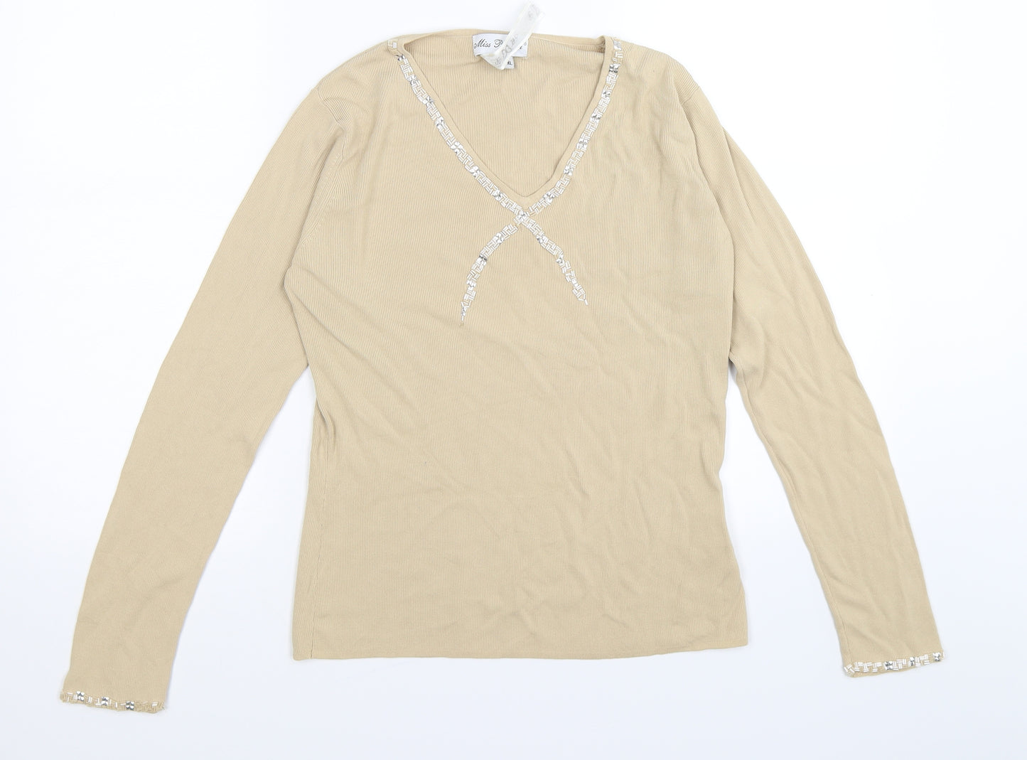 miss papillon Womens Beige Striped Knit Pullover Jumper Size L
