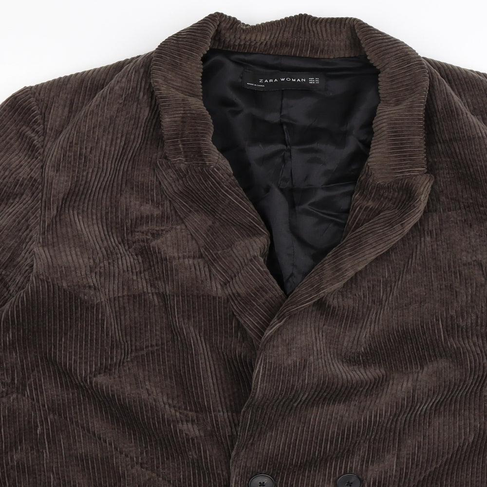 Zara Womens Brown Striped Corduroy Jacket Blazer Size XL