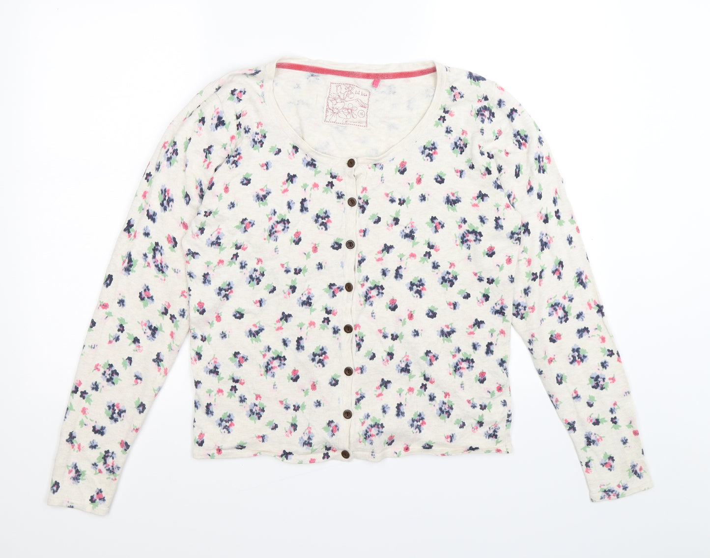 Fat Face Womens Beige Floral Knit Cardigan Jumper Size 16
