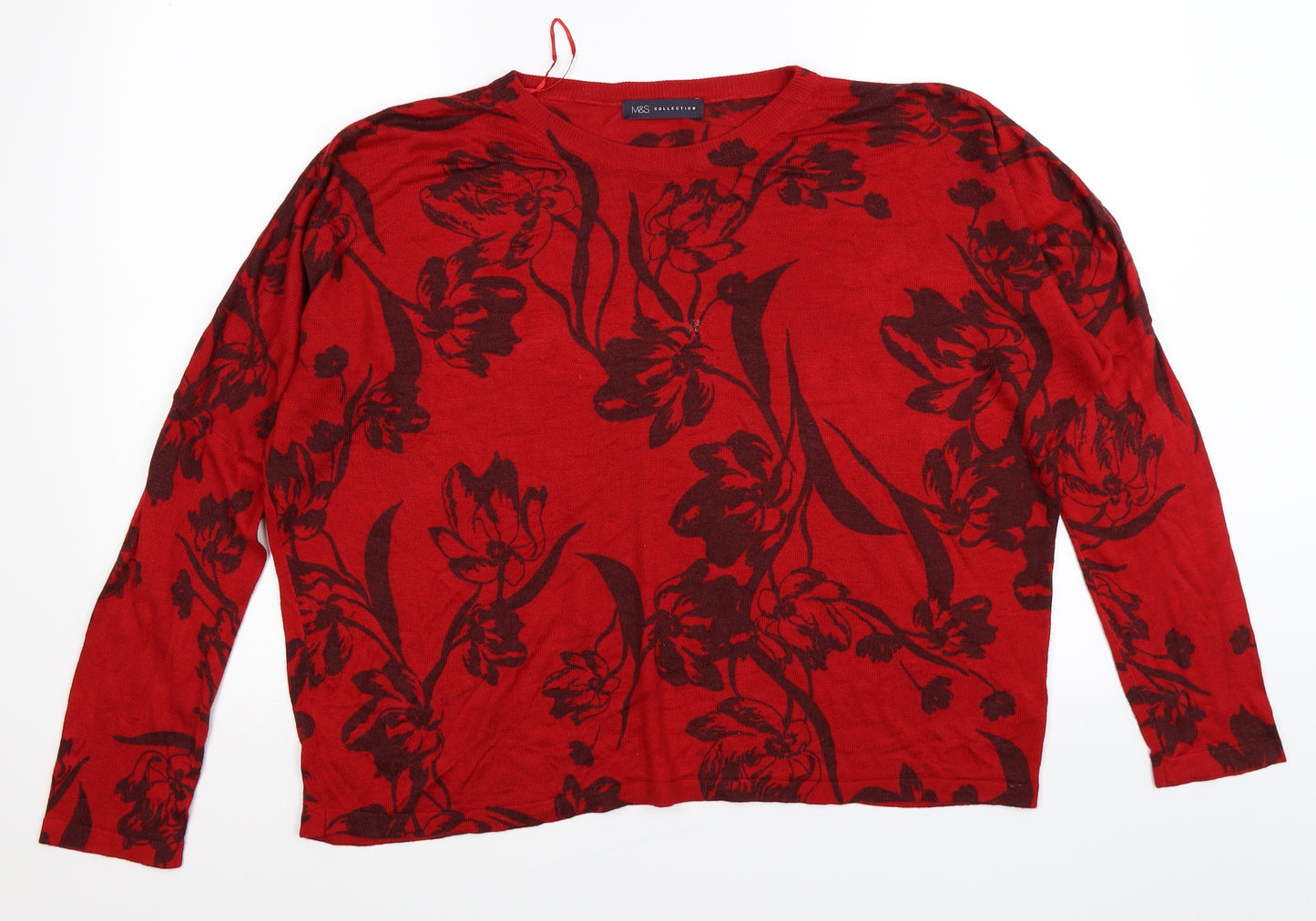 Marks and Spencer Womens Red Floral Knit Pullover Jumper Size L