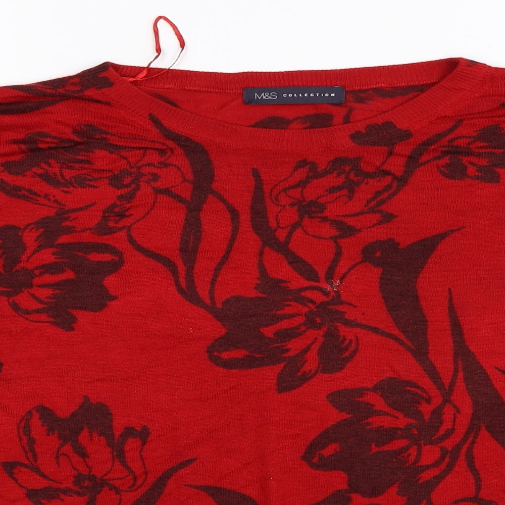 Marks and Spencer Womens Red Floral Knit Pullover Jumper Size L