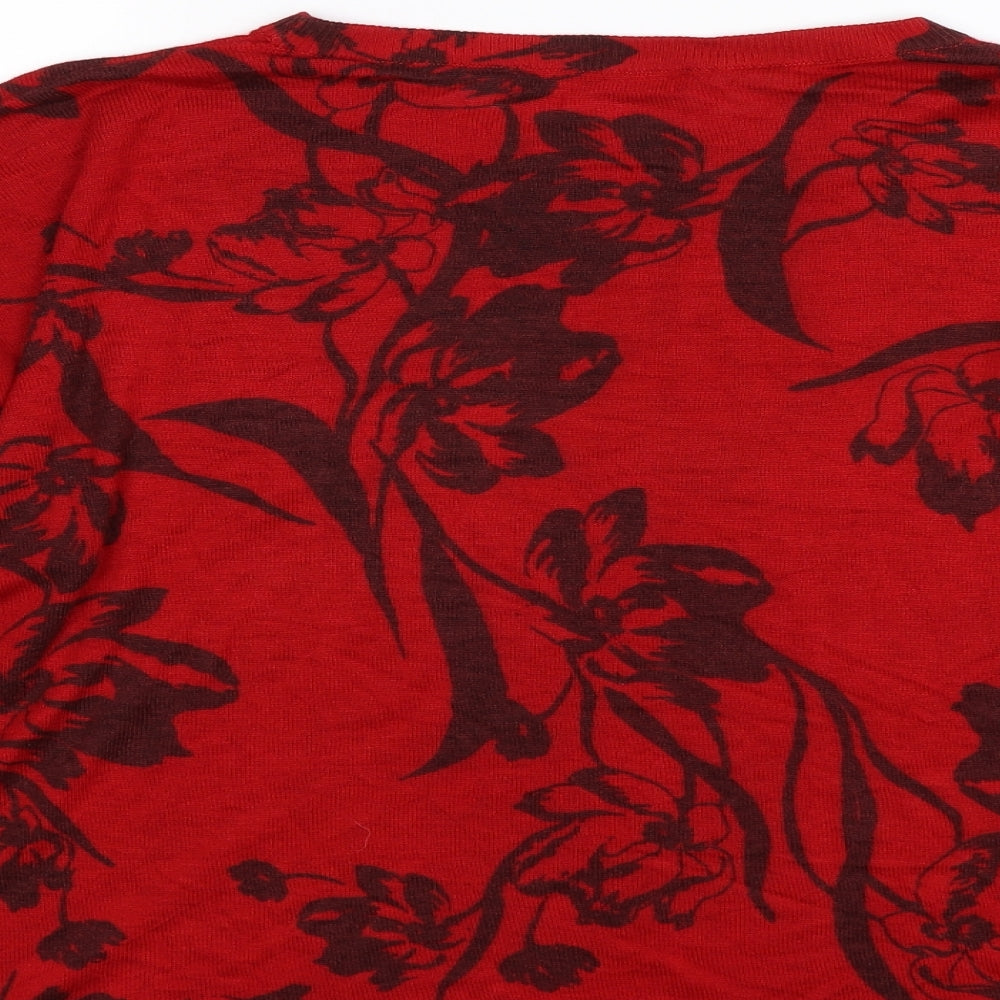 Marks and Spencer Womens Red Floral Knit Pullover Jumper Size L