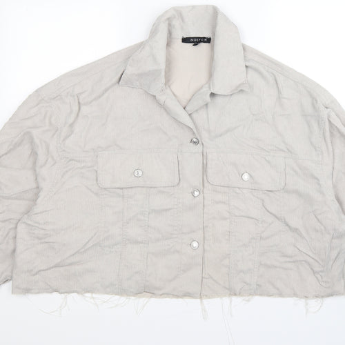 indefir Womens Beige Striped Corduroy Basic Blouse Size S  - cropped oversized