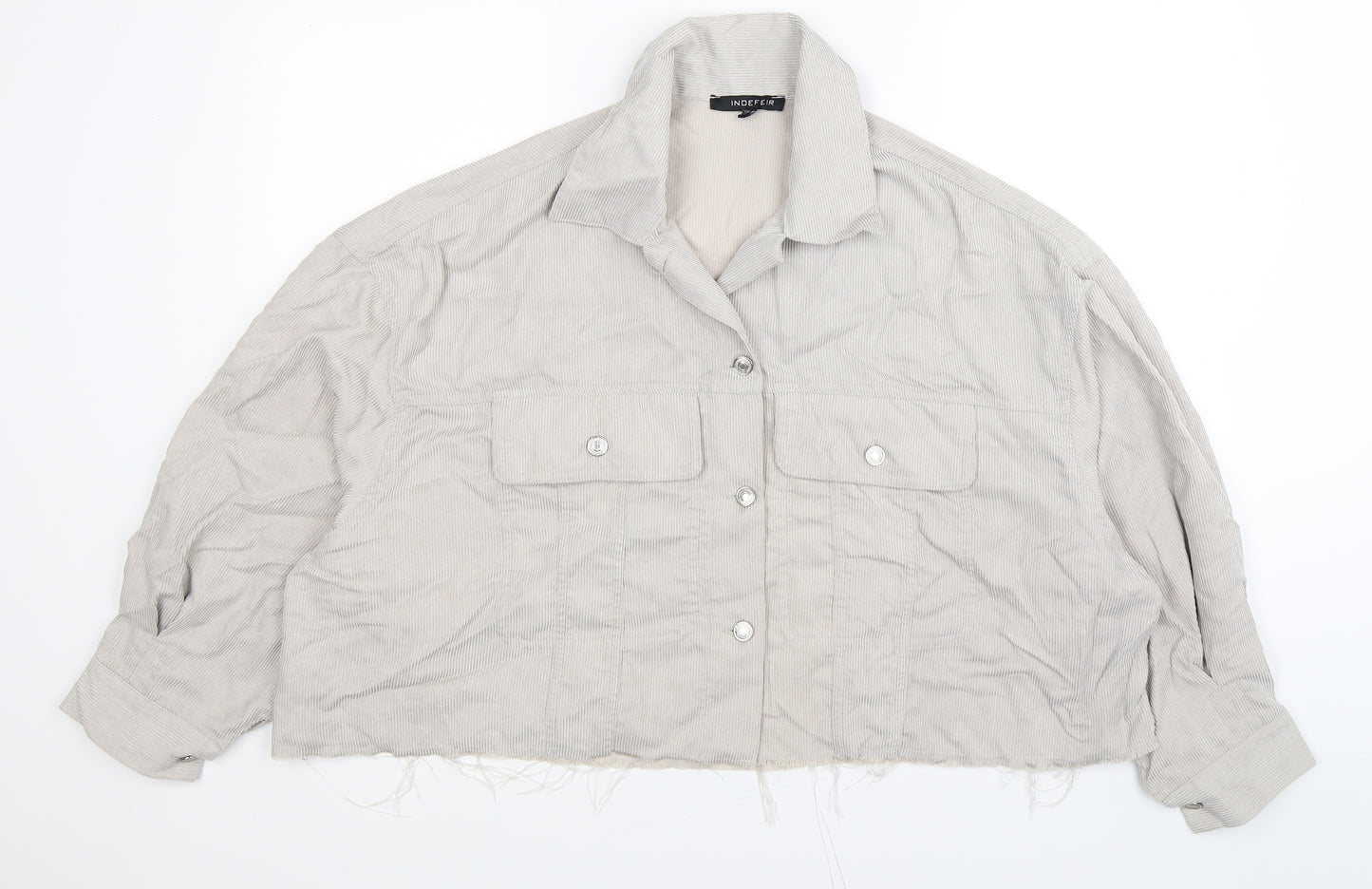 indefir Womens Beige Striped Corduroy Basic Blouse Size S  - cropped oversized