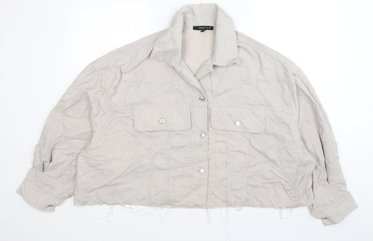 Front view of indefir women’s beige striped corduroy basic blouse, size S, - cropped oversized