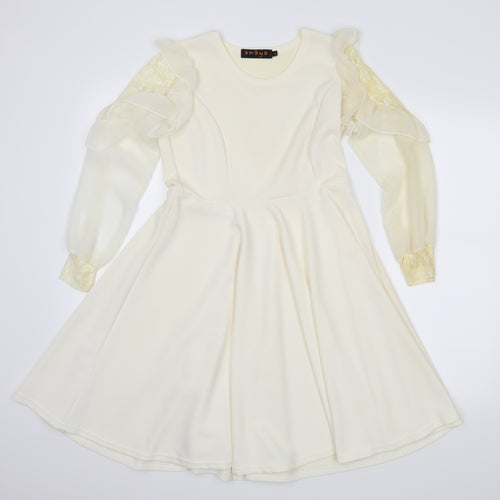 amaya Womens Ivory   Skater Dress  Size L