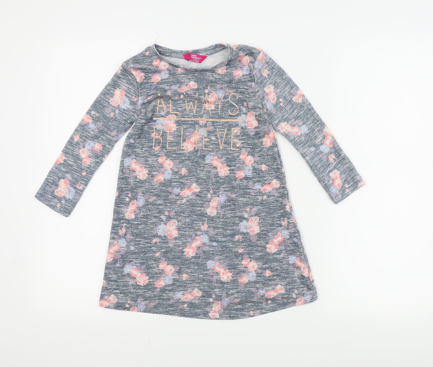 Young Dimension Girls Grey Floral  A-Line  Size 5-6 Years