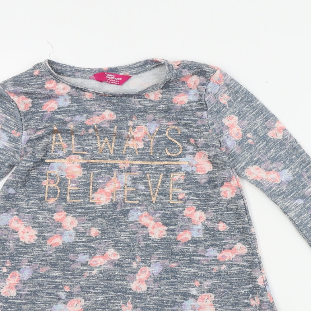 Young Dimension Girls Grey Floral  A-Line  Size 5-6 Years