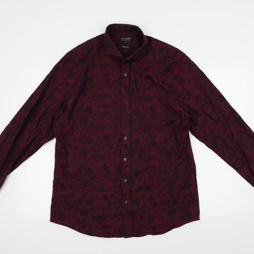 Jeff Banks Mens Red Floral   Button-Up Size 16.5