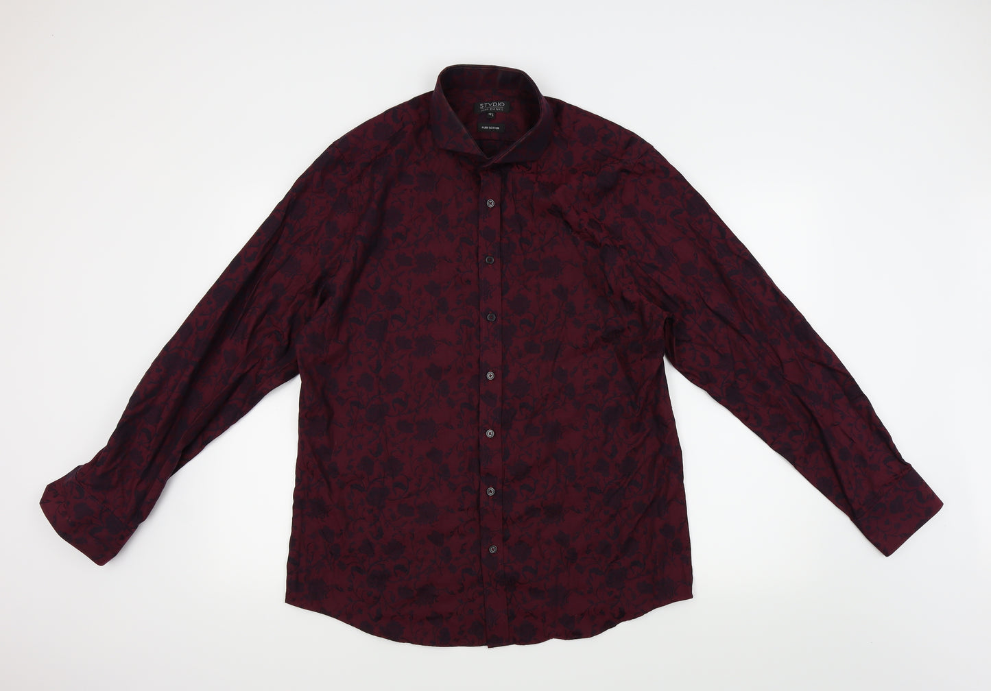 Jeff Banks Mens Red Floral   Button-Up Size 16.5