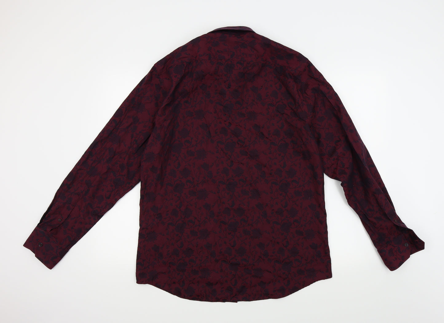 Jeff Banks Mens Red Floral   Button-Up Size 16.5