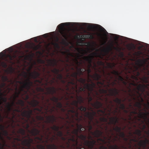 Jeff Banks Mens Red Floral   Button-Up Size 16.5