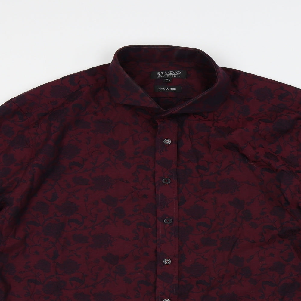 Jeff Banks Mens Red Floral   Button-Up Size 16.5