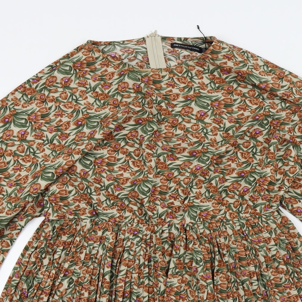 PRETTYLITTLETHING Womens Beige Floral  A-Line  Size 12