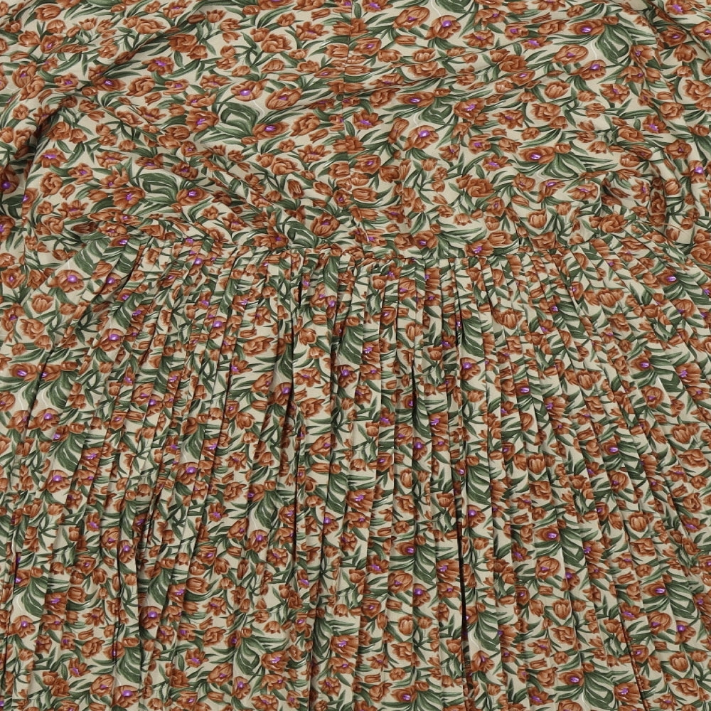 PRETTYLITTLETHING Womens Beige Floral  A-Line  Size 12