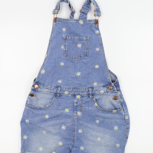 Denim & Co. Girls Blue Floral  Dungaree One-Piece Size 14-15 Years