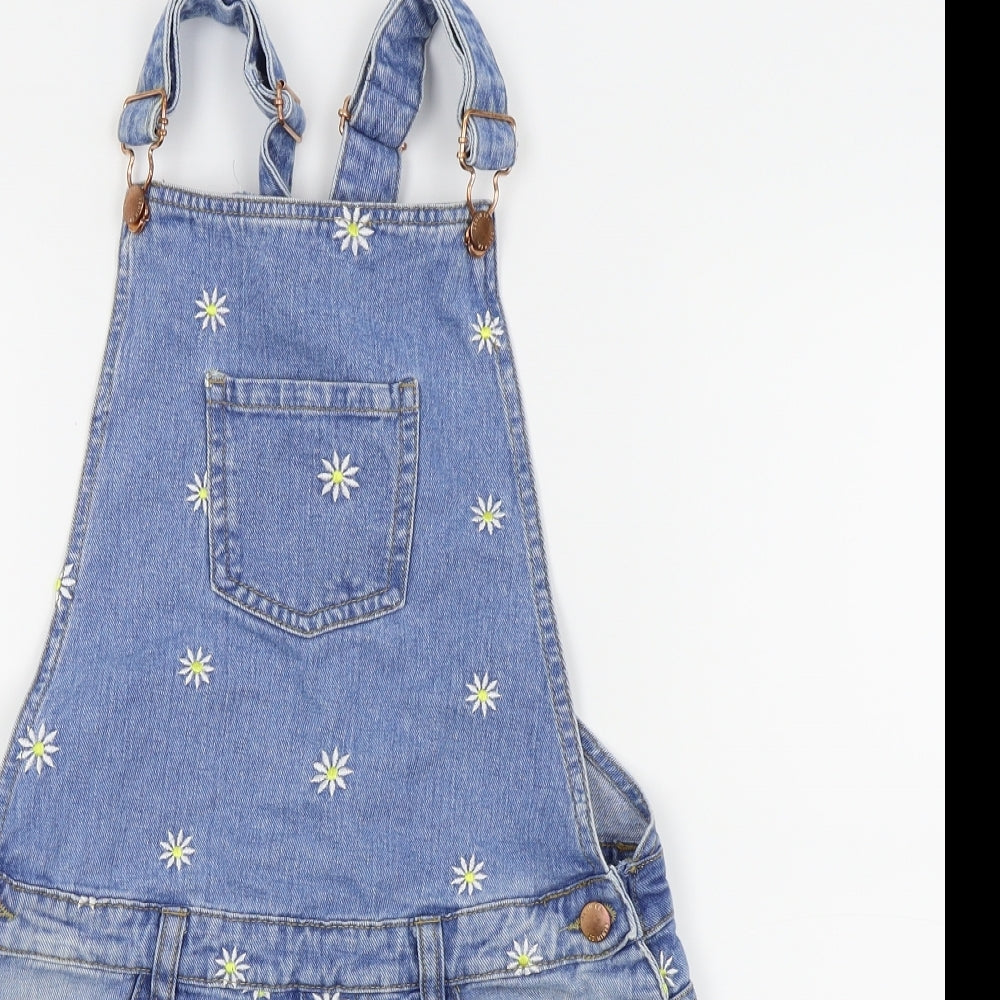 Denim & Co. Girls Blue Floral  Dungaree One-Piece Size 14-15 Years