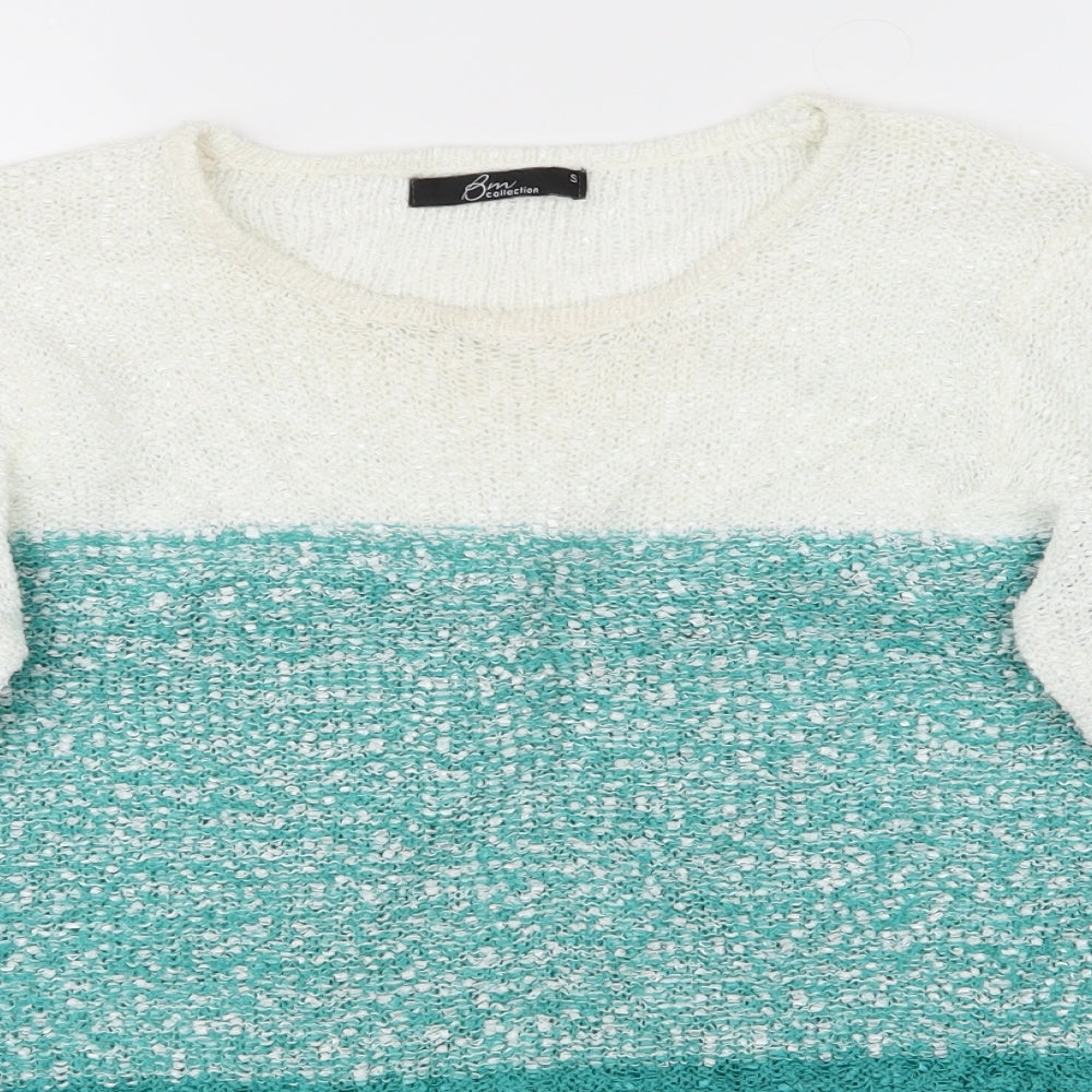 BM Womens Green Striped  Pullover Jumper Size S