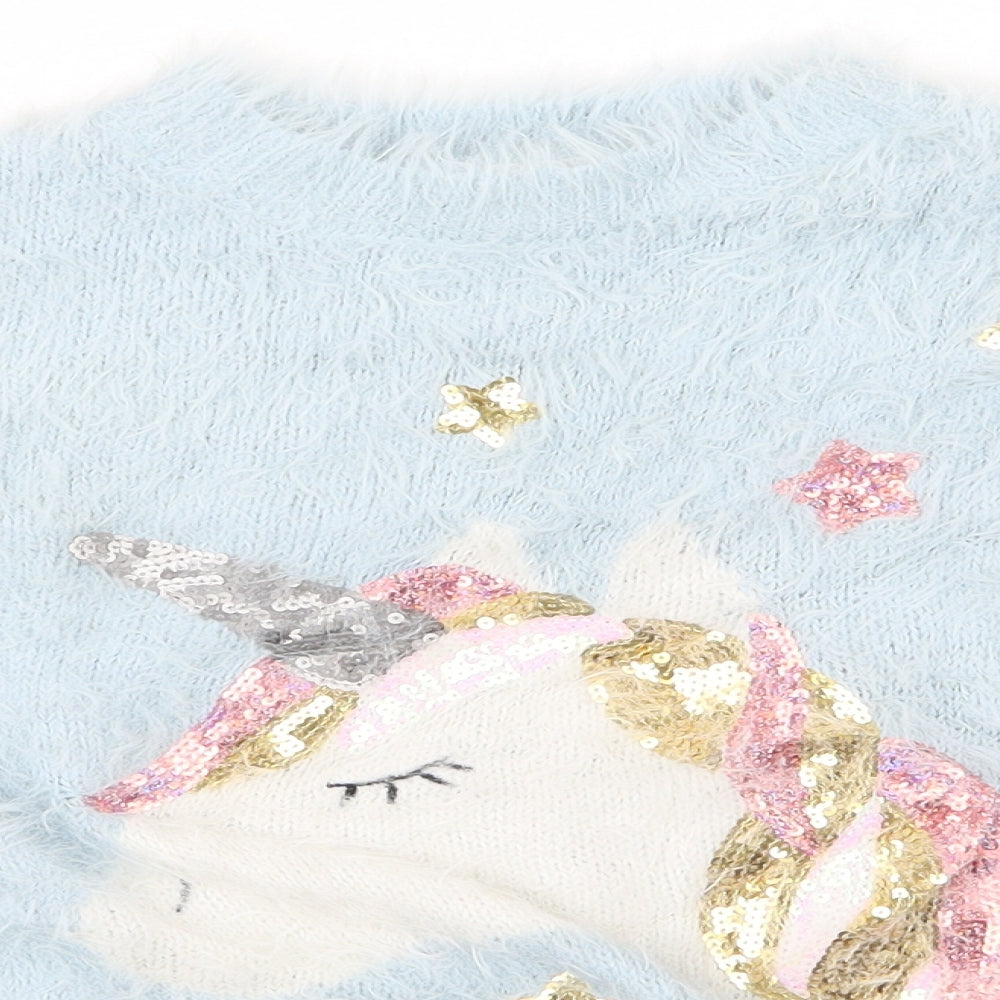 F&F Girls Blue   Pullover Jumper Size 7-8 Years  - Unicorn