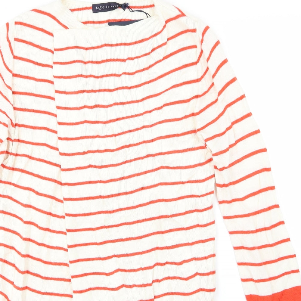M&S Womens Red Striped  Cardigan Jumper Size S