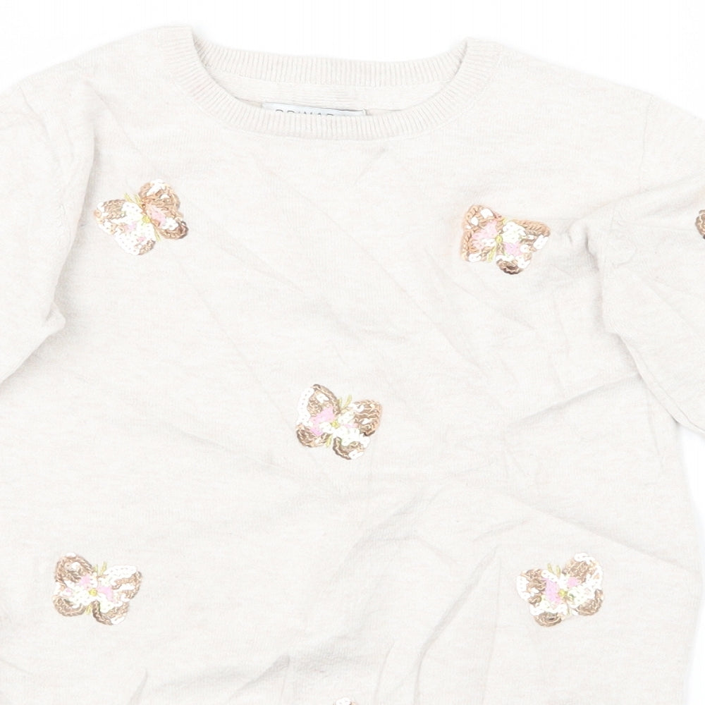 Primark Girls Beige   Pullover Jumper Size 6-7 Years  - Butterflies