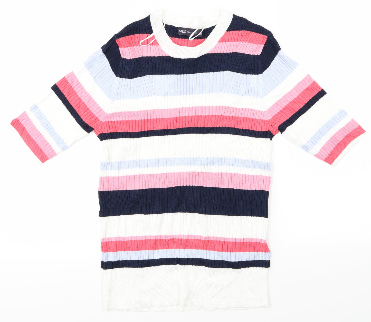 M&S Womens Pink Striped  Pullover Jumper Size 12