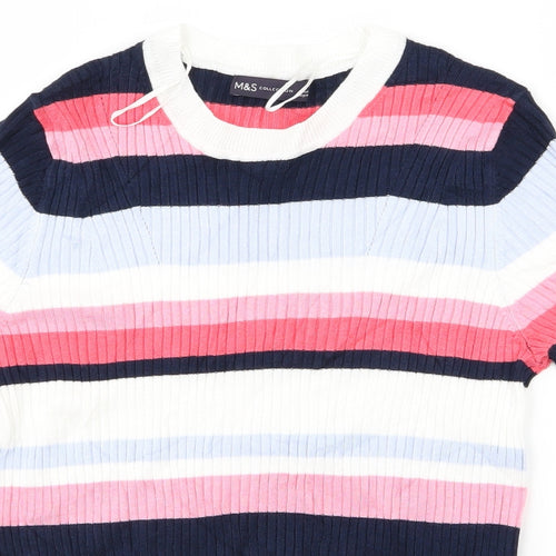 M&S Womens Pink Striped  Pullover Jumper Size 12